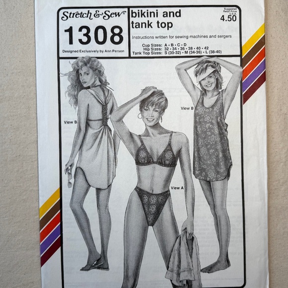 Vintage Stretch & Sew #1308 Women's Bikini and tank top sewing pattern - Picture 1 of 6